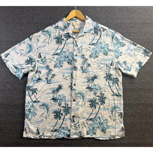 Jos A Bank Silk Hawaiian Shirt Men’s XL Floral, Palm Trees Aloha - Picture 1 of 10